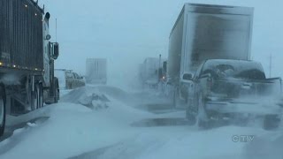 Winter blast Blizzard causing chaos on Manitoba highways [upl. by Siskind]