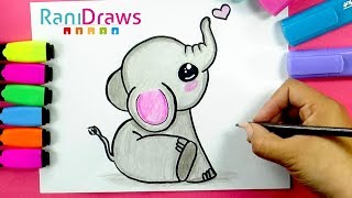 How to draw A CUTE BABY ELEPHANT  Cómo dibujar UN ELEFANTE BEBÉ KAWAII [upl. by Rovelli]