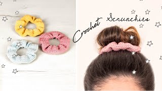 HOW TO MAKE CROCHET SCRUNCHIES  DIY  TUTORIAL STEPBYSTEP FOR BEGINNERS [upl. by Acirretahs]