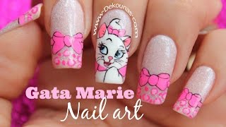 Decoración de uñas gata Marie  Marie cat nail art [upl. by Daub]