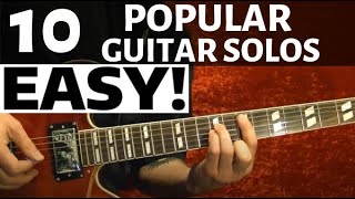 10 EASY Popular Rock Solos Guitar Lesson [upl. by Hayse]