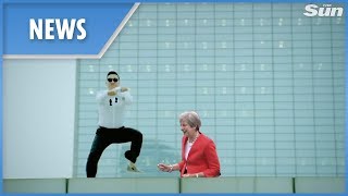 Prime Minister Theresa May dancing Gangnam style montage [upl. by Annahs]