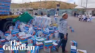 Israeli settlers attack Gaza bound aid convoy at West Bank crossing [upl. by Mckeon]