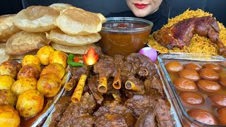 ASMR EATING PURI MUTTON CURRYEGG CURRYCHICKEN BIRYANIGULAB JAMUN [upl. by Nyleahcim]