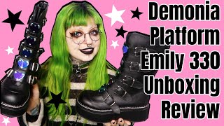 Goth Boots Unboxing Demonia Boots Emily 330 First Impressions  Emily Boo [upl. by Yntirb]