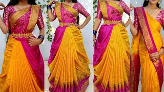 Silk Saree Bridal Draping StyleHow to wear sari in different waySari wearing new StyleSari design [upl. by Alo549]