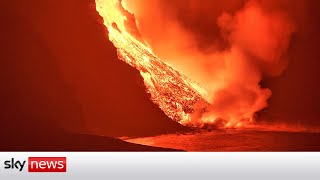 RAW VIDEO Lava from La Palma volcano enters Atlantic Ocean [upl. by Deeas]