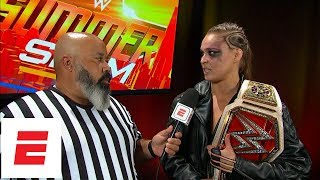 Ronda Rousey honored to win WWE Raw Women’s Championship at SummerSlam  ESPN [upl. by Attelocin]