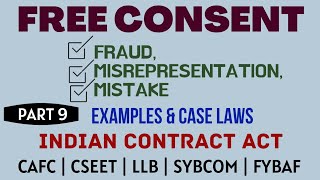 Fraud  Misrepresentation  Mistake  Free Consent  Indian Contract Act  Caselaws  Example [upl. by Nassir74]