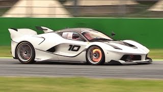 Ferrari FXX K In Action at Monza for the First Time  Downshifts Flames Glowing Brakes More [upl. by Edgard]