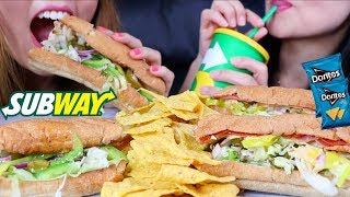 ASMR SUBWAY SPICY ITALIAN AND CHICKEN SUB SANDWICHES  KimampLiz ASMR [upl. by Blackburn653]