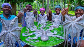 OCTOPUS COOKING and EATING  Big Size Octopus fry  Seafood Recipe Cooking in Village [upl. by Micheil]