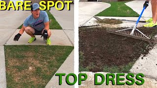 TOP DRESSING and Top Soiling Your Lawn to Fix BARE SPOTS [upl. by Hertzog]