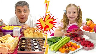 Nastya VS daddy in Healthy Food Challenge [upl. by Brooking]