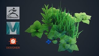 How to make stylized plants and grass Zbrush Maya Substance Designer [upl. by Naltiac]