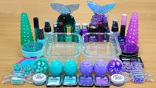 MINT vs PURPLE SLIME Mixing makeup and glitter into Clear Slime Satisfying Slime Videos [upl. by Nikal]