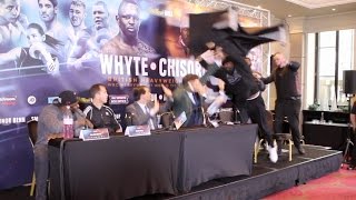 UNBELIEVABLE  DERECK CHISORA LAUNCHES TABLE AT DILLIAN WHYTE IN MIDDLE OF PRESS CONFERENCE [upl. by Aivan]