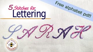 FIVE stitches for embroidered lettering tutorial [upl. by Stuppy882]