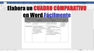 CÓMO HACER UN CUADRO COMPARATIVO EN WORD FÁCILMENTE [upl. by Nappy727]