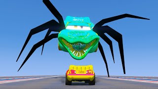 Epic Escape From The Spider Lightning McQueen Eater  McQueen VS McQueen Eater in GTA 5 [upl. by Inna]