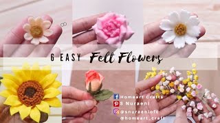 6 EASY FELT FLOWERS SMALL FELT FLOWER TUTORIAL  S Nuraeni [upl. by Joash324]