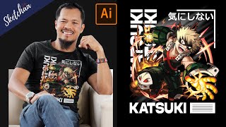 anime t shirt design TUTORIAL  Adobe Illustrator [upl. by Harrington]