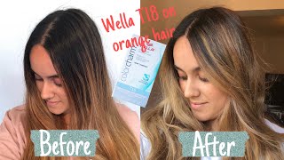 BALAYAGE AT HOME DARK HAIR I Wella T18 Toner on Orange Hair [upl. by Ellyn]