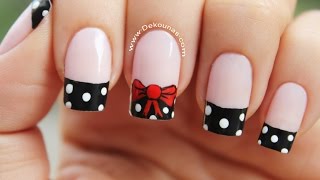 Decoración de uñas moño y lunares  Bow nail art [upl. by Allbee705]