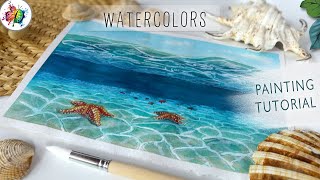 Step by Step WATERCOLOR TUTORIAL underwater ocean starfish [upl. by Saito150]