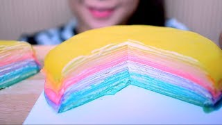 ASMR Rainbow Crepe Cake EATING SOUNDS No Talking  LINHASMR [upl. by Sonstrom]