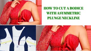 TRENDY NECKLINE DIY How to draft a plunge asymmetric Neckline [upl. by Annirtak]