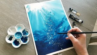 Simple Watercolor Underwater Scene Painting Demonstration Sea Water Ocean [upl. by Snej86]