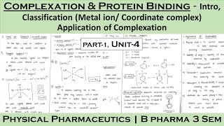 Complexation and protein binding  classification of complexation  Metal ion complex  Application [upl. by Helsie]