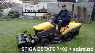 Stiga Estate 7102 HWSY fűnyíró traktor szárzúzó vágóegységgel [upl. by Lilaj264]