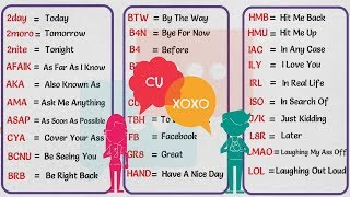 Text Abbreviations 100 Popular Texting Acronyms in English  SMS and Internet Language [upl. by Hiamerej280]