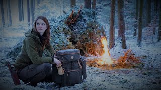 Bushcraft in the black forest🌲Extreme cold amp snow🔥 Overnight alone at 122F  4K Multicam Darkmode [upl. by Yatnod]