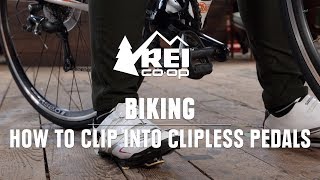 How to Clip into Clipless Pedals  REI [upl. by Laenaj]