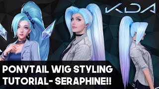 KDA Seraphine Cosplay Wig Styling Pulled back ponytail Tutorial [upl. by Chadwick]