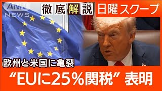 【EUに関税25％発動意向】米国は赤字問題視“不当障壁に欧州対抗”米欧の亀裂は？【日曜スクープ】2025年3月2日 [upl. by Drue]