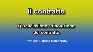 Il contratto 7 Rescissione e risoluzione del contratto [upl. by Erhard]