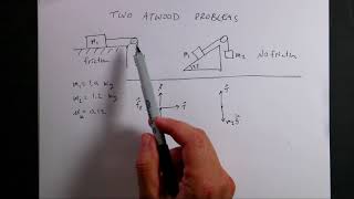 Two Atwood Machine Problems  half Atwood with friction and Atwood on an incline [upl. by Ecal]