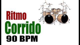 Ritmo Corrido en la bateria  Solo Base 90 bpm [upl. by Lynna641]