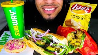 ASMR SUBWAY MUKBANG  EATING 6 INCH TUNA SUB amp WRAP LAYS CHIPS COOKIE BIG BITES  NO TALKING [upl. by Mctyre268]