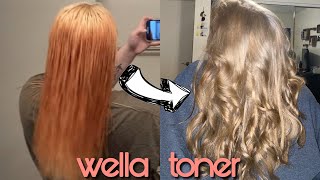 TONING ORANGE HAIR WITH WELLA T14 amp 050  Sara Lynn [upl. by Marcella]