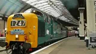 BR Deltic 55022  start horn amp departure at York 16Aug2008 [upl. by Lledualc]