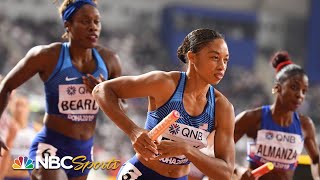 Allyson Felixs sub50 second leg helps USA advance to 4x400 finals  NBC Sports [upl. by Hayyifas]